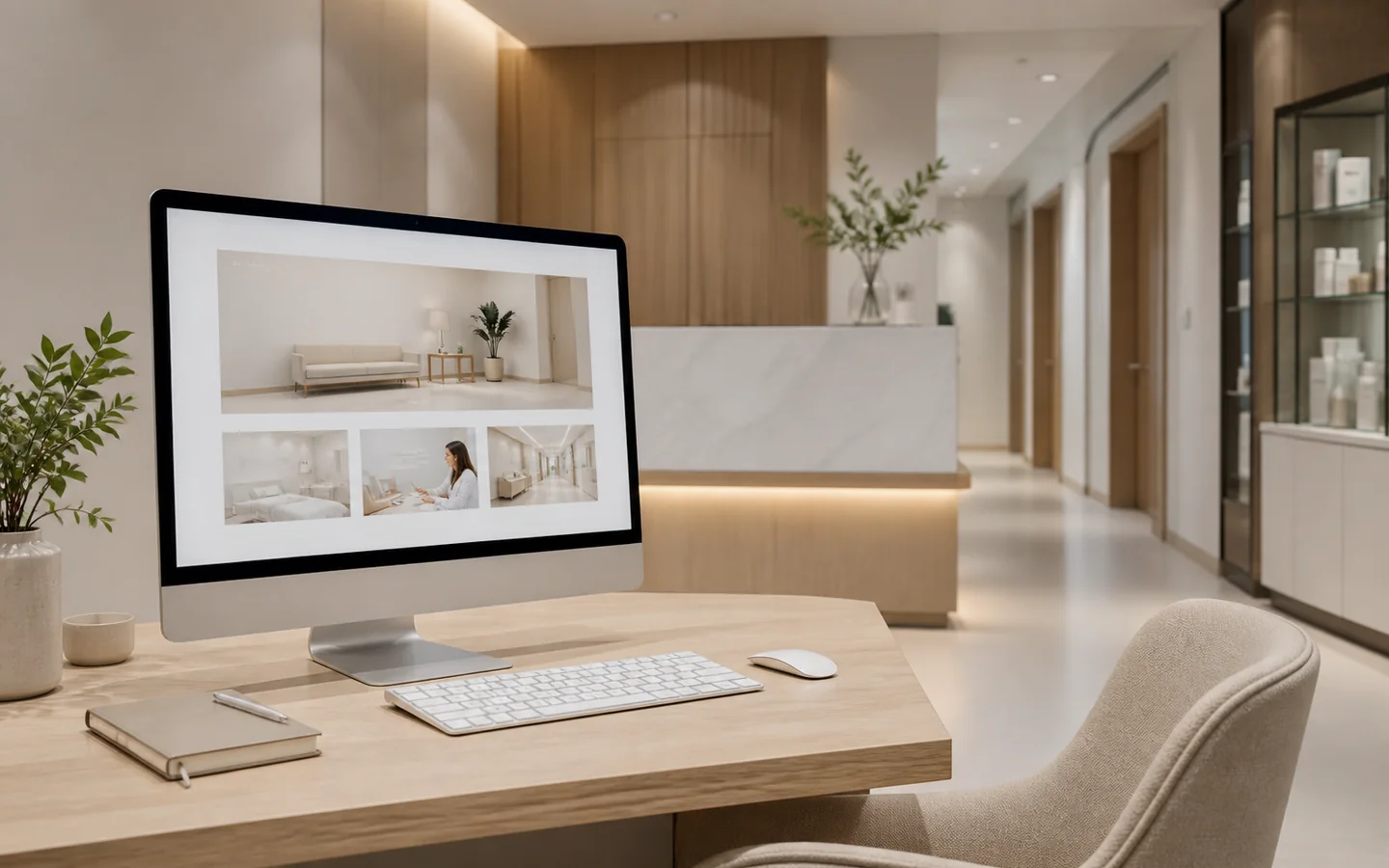 Modern özel klinik ortamında kurumsal web sitesi ekranı